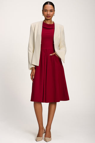 Roll Neck ¾ Sleeve Midi Dress, Burgundy