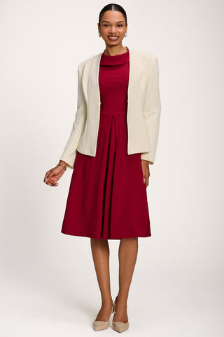 Roll Neck ¾ Sleeve Midi Dress, Burgundy