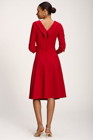 Roll Neck ¾ Sleeve Midi Dress, Tomato Red