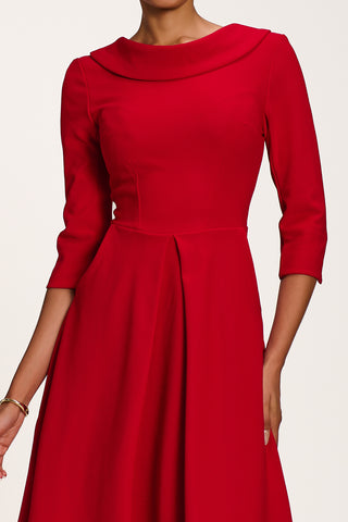 Roll Neck ¾ Sleeve Midi Dress, Tomato Red