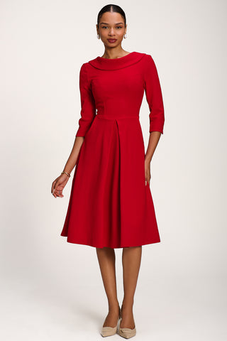 Roll Neck ¾ Sleeve Midi Dress, Tomato Red