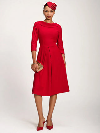 Roll Neck ¾ Sleeve Midi Dress, Tomato Red