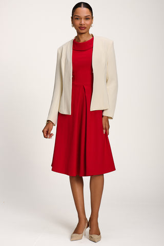 Roll Neck ¾ Sleeve Midi Dress, Tomato Red
