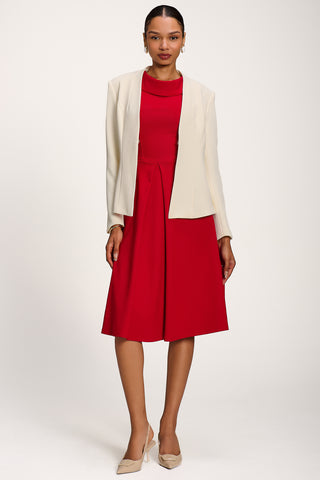 Roll Neck ¾ Sleeve Midi Dress, Tomato Red