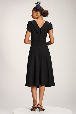 Roll Neck Petal Sleeve Midi Dress, Black