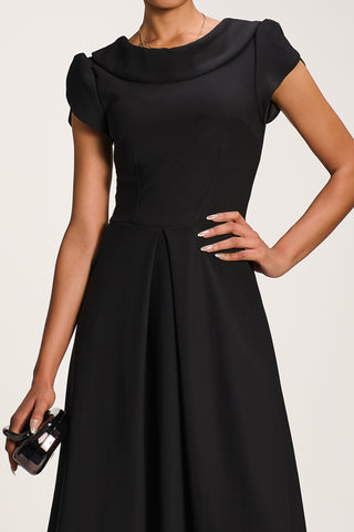 Roll Neck Petal Sleeve Midi Dress, Black