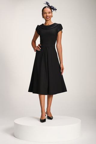 Roll Neck Petal Sleeve Midi Dress, Black