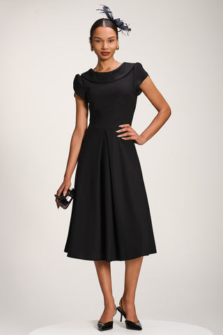 Roll Neck Petal Sleeve Midi Dress, Black