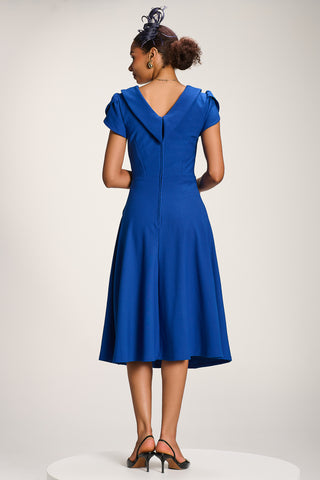 Roll Neck Petal Sleeve Midi Dress, Cobalt Blue
