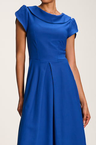 Roll Neck Petal Sleeve Midi Dress, Cobalt Blue