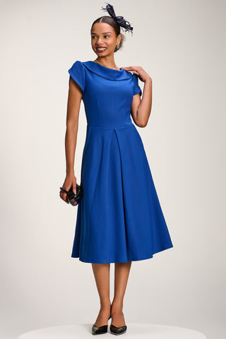 Roll Neck Petal Sleeve Midi Dress, Cobalt Blue