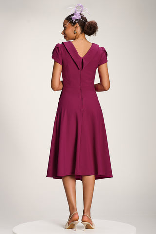 Roll Neck Petal Sleeve Midi Dress, Magenta