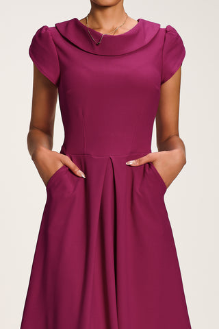 Roll Neck Petal Sleeve Midi Dress, Magenta
