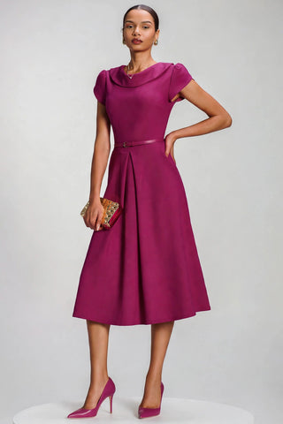 Roll Neck Petal Sleeve Midi Dress, Magenta