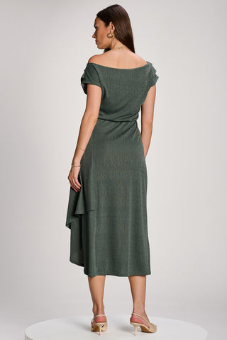 Asymmmetric Draped Midi Dress, Khaki