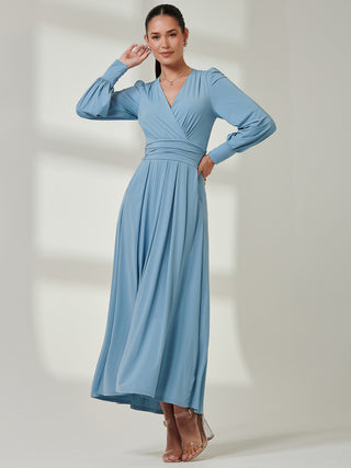 Long Sleeve Super Soft Jersey Maxi Dress, Dolphine Blue Jolie Moi Retail Long Sleeve Super Soft Jersey Maxi Dress, Dolphine Blue Jolie Moi Retail