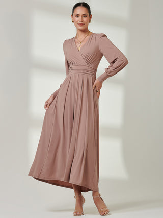 Long Sleeve Super Soft Jersey Maxi Dress, Rose Taupe