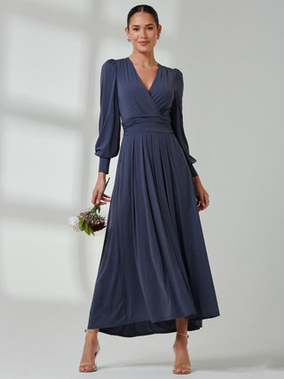 Long Sleeve Super Soft Jersey Maxi Dress, Steel Blue