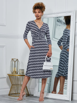 Odilia Fit & Flare Jersey Dress, Navy Geo Jolie Moi Retail Odilia Fit & Flare Jersey Dress, Navy Geo Jolie Moi Retail