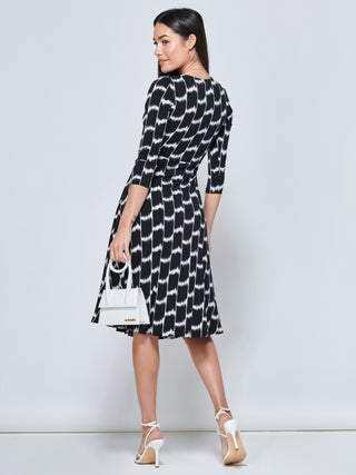 Odilia Fit & Flare Jersey Dress, Black Geo