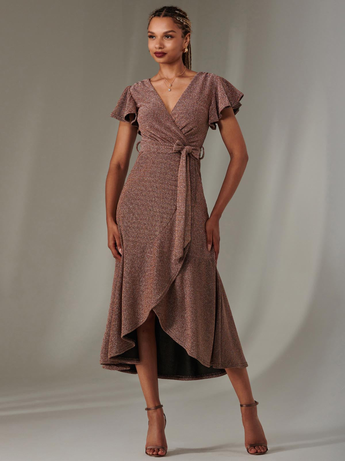 Marlie Metallic Angel Sleeve Maxi Dress, Gold/Red – Jolie Moi Retail