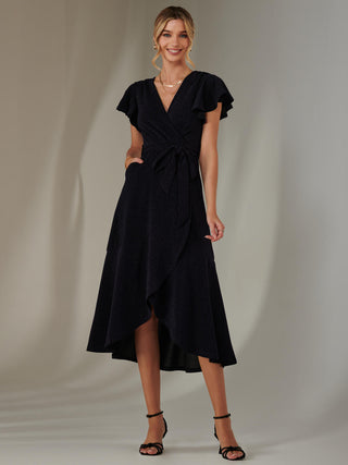 Marlie Metallic Angel Sleeve Maxi Dress, Navy