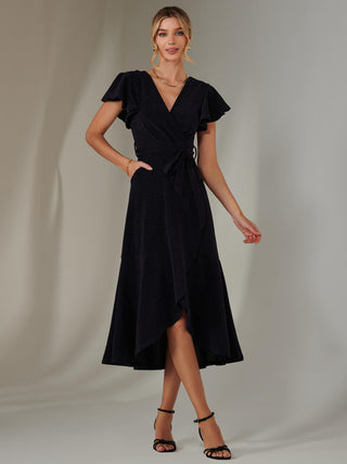 Marlie Metallic Angel Sleeve Maxi Dress, Navy