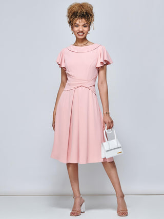 Jolie Moi Jaelyn Flare Sleeve Dress, Apricot