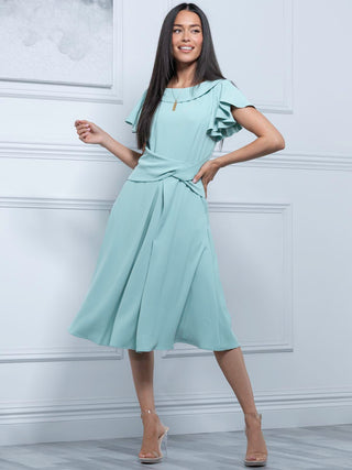 Jolie Moi Jaelyn Flare Sleeve Dress, Light Green