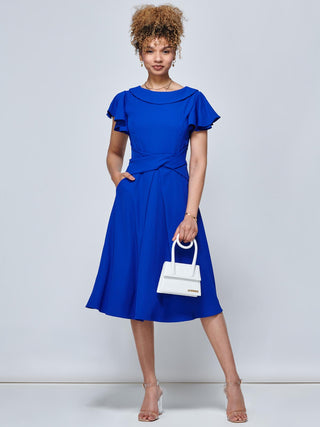 Jolie Moi Jaelyn Flare Sleeve Dress, Royal Blue