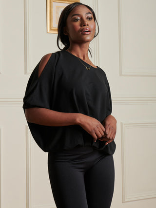 Ruched Batwing Top, Black