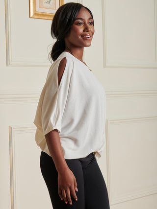 Ruched Batwing Top, Ivory