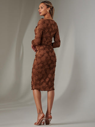 Long Sleeve Textured Midi Dress, Dark Brown Jolie Moi Retail Long Sleeve Textured Midi Dress, Dark Brown Jolie Moi Retail
