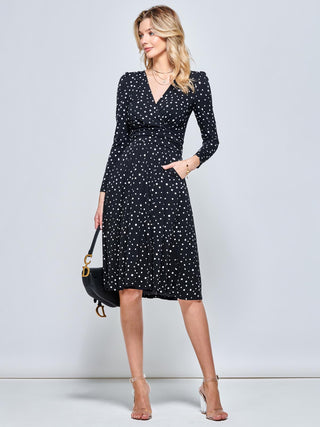 Spot Long Sleeve Jersey Dress, Black Spot