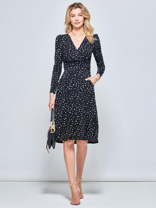 Spot Long Sleeve Jersey Dress, Black Spot