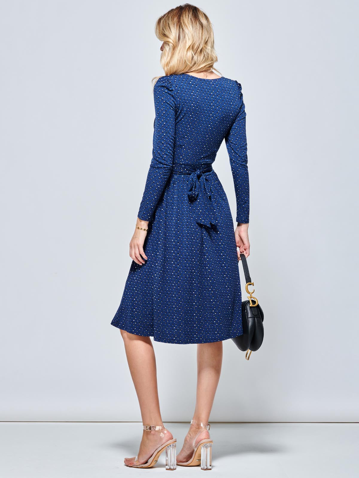 Spot Long Sleeve Jersey Dress Navy Spot Jolie Moi Retail