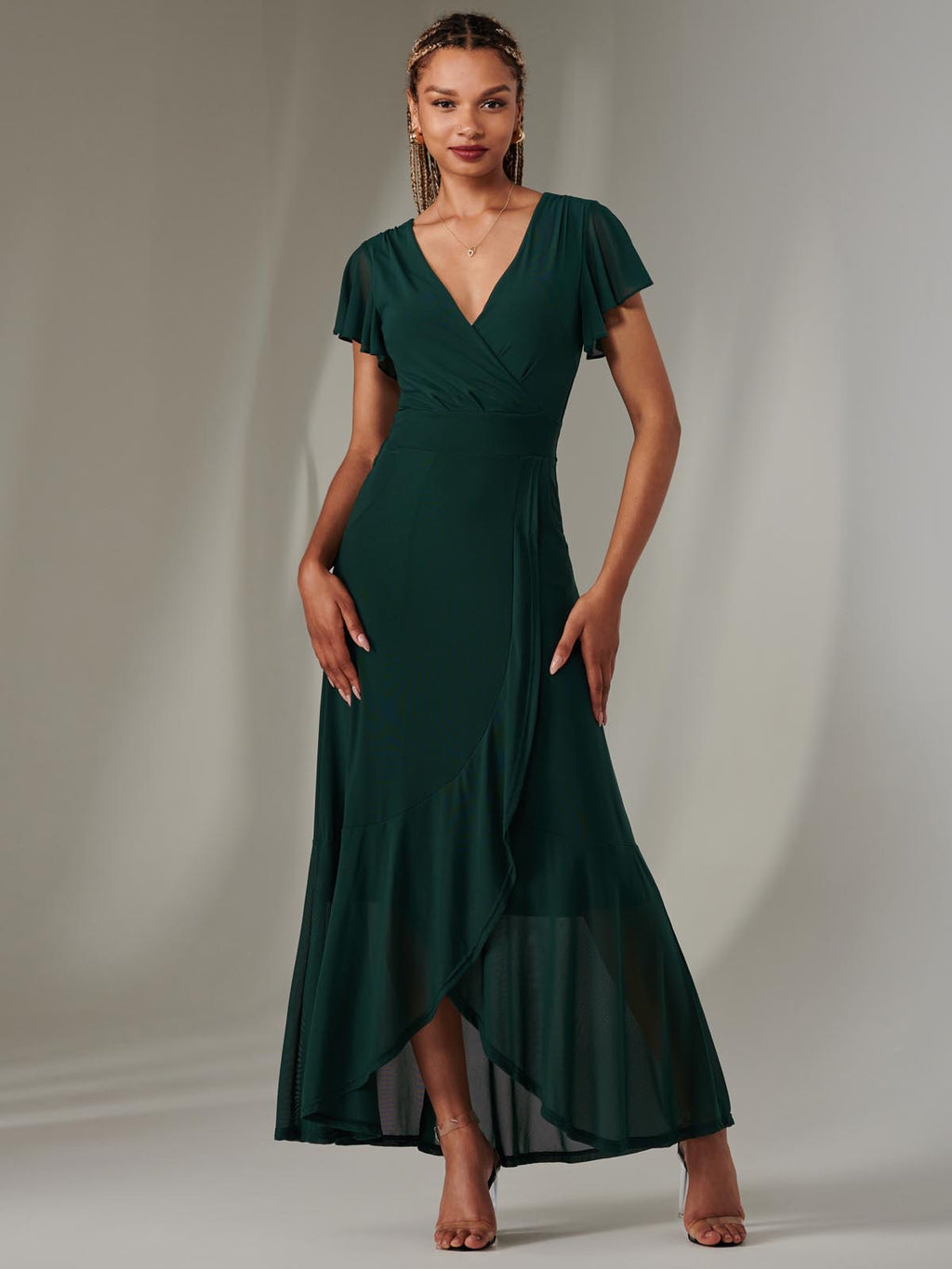 Plain Wrap Mesh Maxi Dress, Dark Green – Jolie Moi Retail
