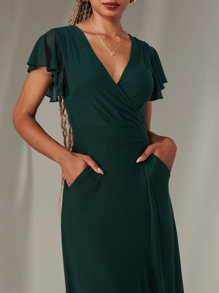 dark green wrap dress Plain Wrap Mesh Maxi Dress, Dark Green – Jolie Moi Retail