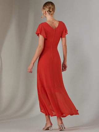 Angel Sleeve Mesh Wrap Maxi Dress, Dark Orange