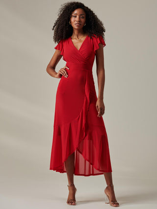 Plain Wrap Mesh Maxi Dress, Red Jolie Moi Retail Plain Wrap Mesh Maxi Dress, Red Jolie Moi Retail