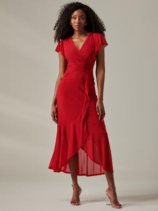Plain Wrap Mesh Maxi Dress, Red – Jolie Moi Retail Plain Wrap Mesh Maxi Dress, Red – Jolie Moi Retail