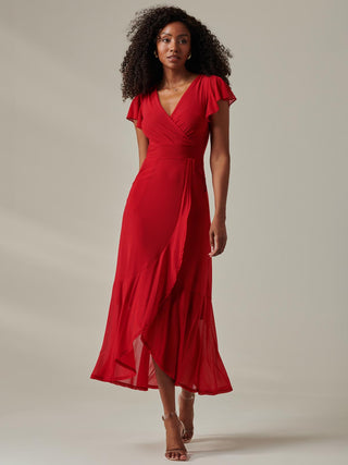 mesh dress red Plain Wrap Mesh Maxi Dress, Red – Jolie Moi Retail