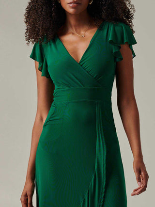 Angel Sleeve Mesh Wrap Maxi Dress Teal