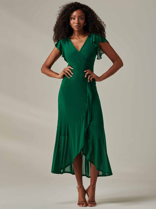 Angel Sleeve Mesh Wrap Maxi Dress Teal