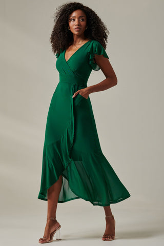 Angel Sleeve Mesh Wrap Maxi Dress Teal