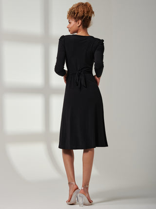 Plain Long Sleeve Jersey Midi Dress, Black