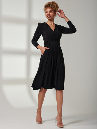 Plain Long Sleeve Jersey Midi Dress, Black