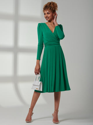 Plain Long Sleeve Jersey Midi Dress, Green