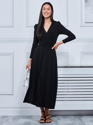 black long sleeve maxi dress uk Long Sleeve Open Back Maxi Dress Uk Miley Black Long-Sleeve Open-Back Wrap Maxi Dress