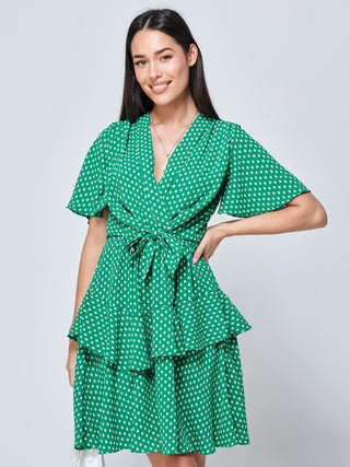 Priscila Tie Waist Woven Mini Dress, Green Ditsy